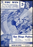 1937 San Diego Padres Score Card w/Ted Williams