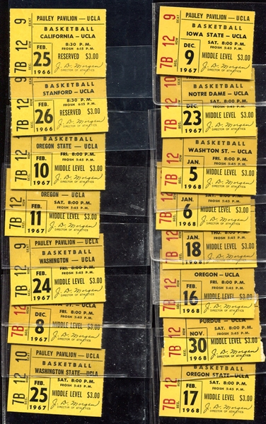 1966-1968 UCLA Basketball Ticket Stub Collection of 15 Different