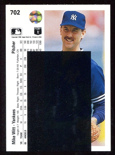 1990 Upper Deck #702 Mike Witt Black Box Error Card