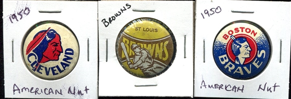 1950 American Nut Baseball Pin Trio