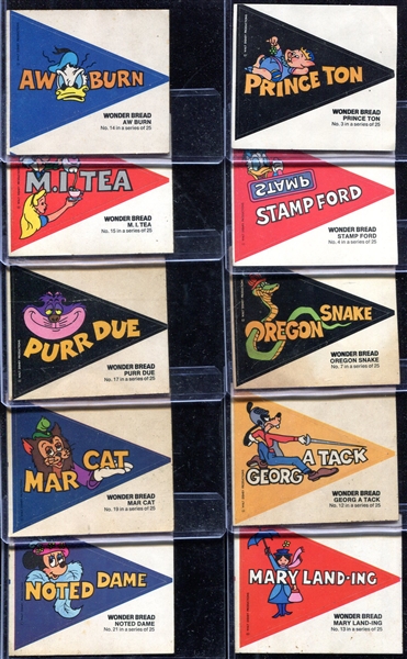 1975 Wonder Bread Walt Disney Crazy College Pennants 10 Different
