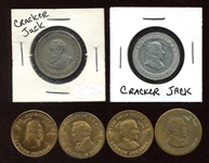 2 Cracker Jack & 4 Scovill Presidents Tokens