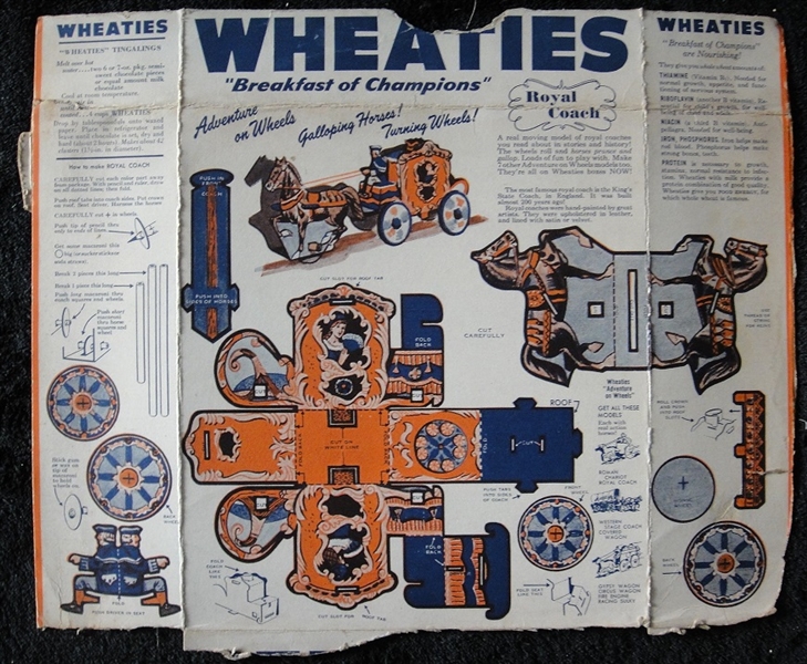 1950s Wheaties Adventure on Wheels 5 Different Uncut Box Backs