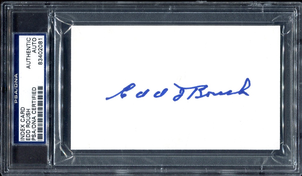 Edd Roush Signed Index Card PSA/DNA Authentic
