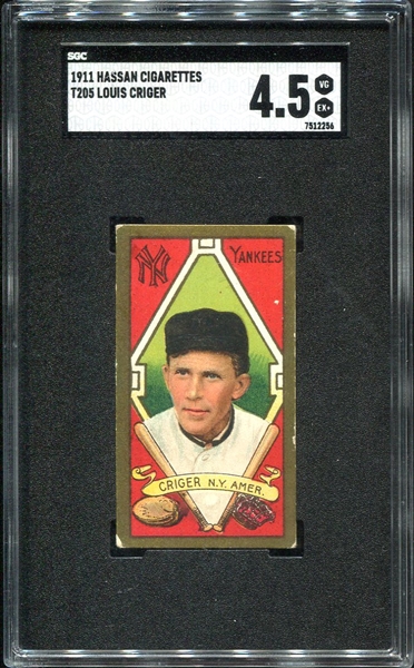 T205 Louis Criger New York Yankees Hassan Back SGC 4.5