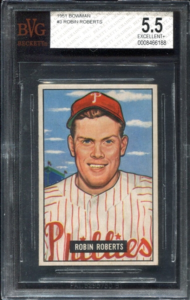 1951 Bowman #3 Robin Roberts BVG 5.5