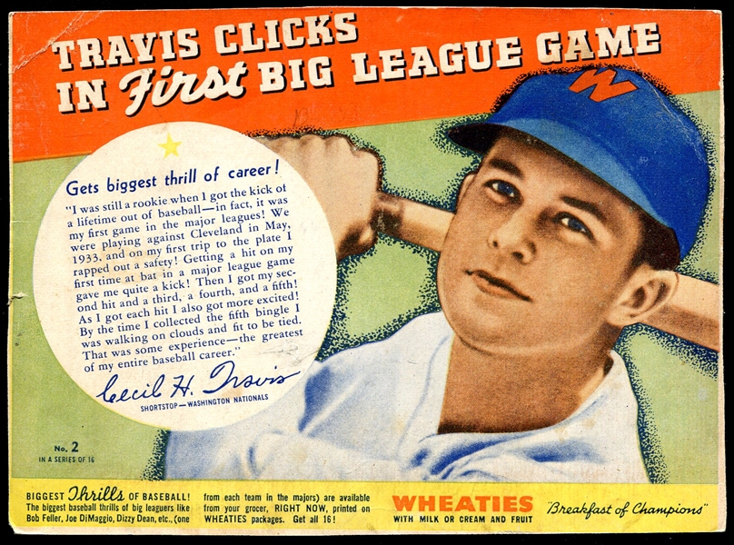 1938 Wheaties Series 10 #2 Cecil Travis 