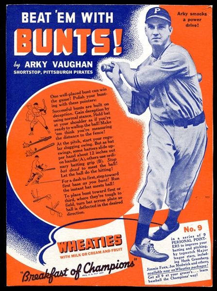 1939 Wheaties Series 12 #9 Arky Vaughan