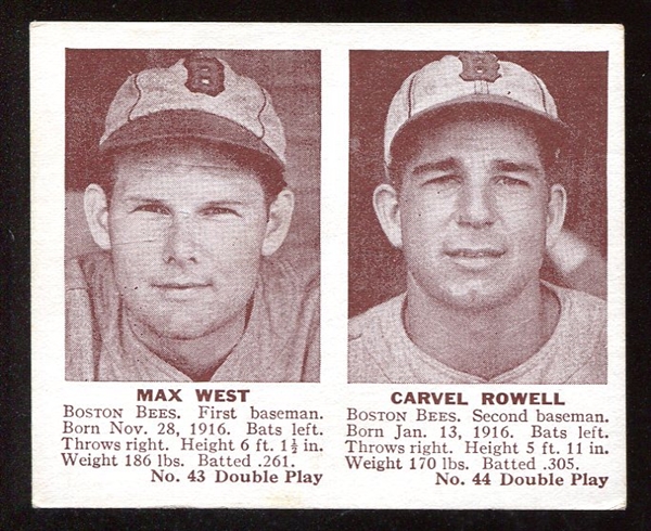 1941 Double Play #43/44 Max West & Carvel Rowell Boston Bees
