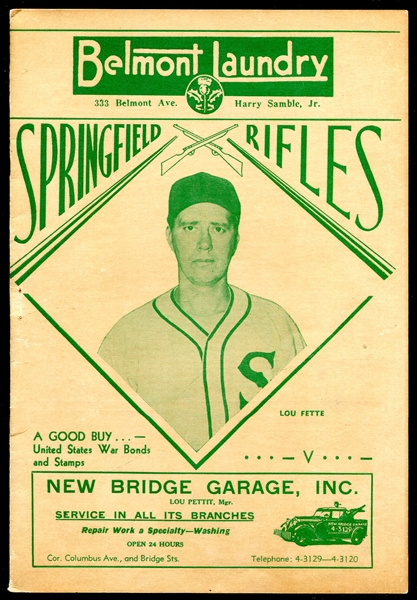 1942 Springfield Rifles vs. Detroit Tigers Score Card