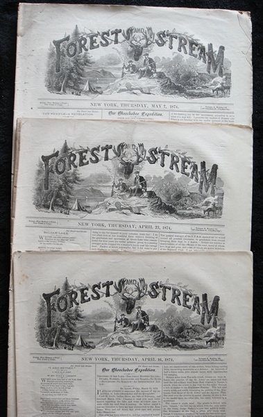 1874 Forest and Stream Newspaper 3 Complete Issues of Volume 2