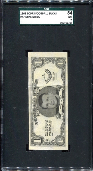 1962 Topps Football Bucks #47 Mike Ditka SGC 84