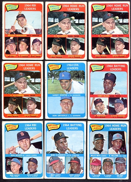 1965 Topps Lot of 123 Cards w/Mantle LL & HOFers