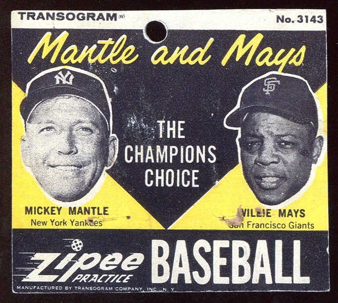Zipee Baseball Header Card w/Mantle & Mays