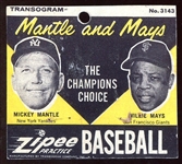 Zipee Baseball Header Card w/Mantle & Mays