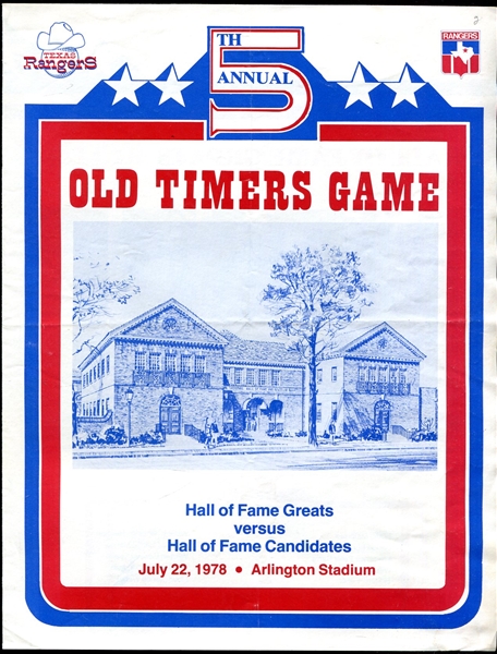 1978 5th Annual Old Timers Game Program Arlington Stadium