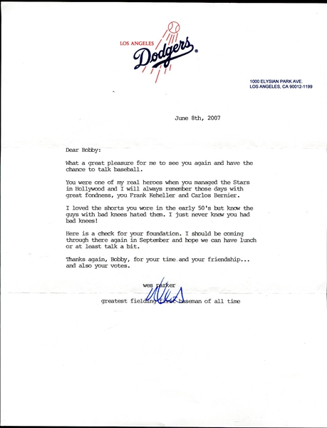 Wes Parker Signed Dodgers Letterhead