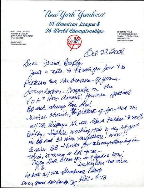 Clyde King Signed Yankees Letterhead