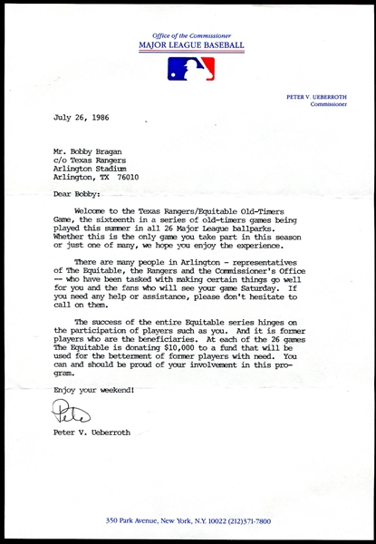 Peter Uberroth Signed MLB Letterhead