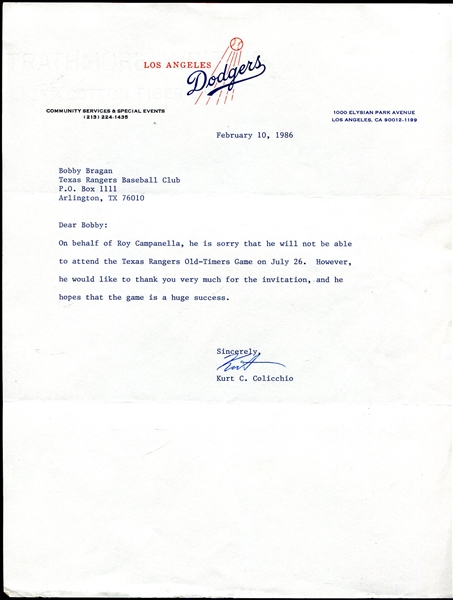 Kurt Colicchio Signed Dodgers Letterhead