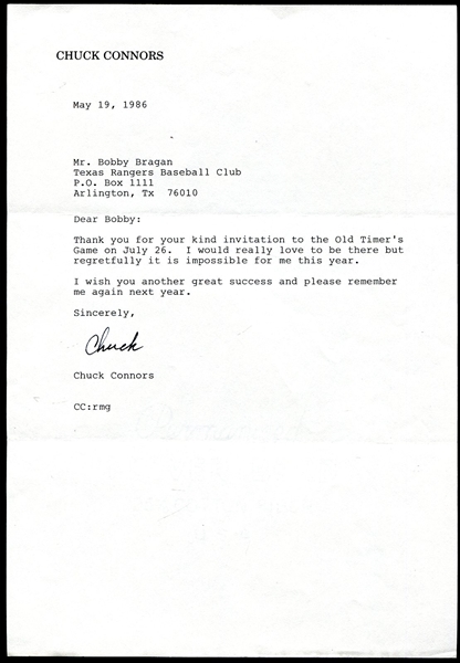 Chuck Connors Signed Letterhead