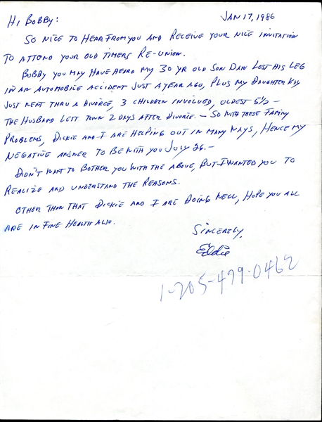 Eddie Mathews Signed Letter