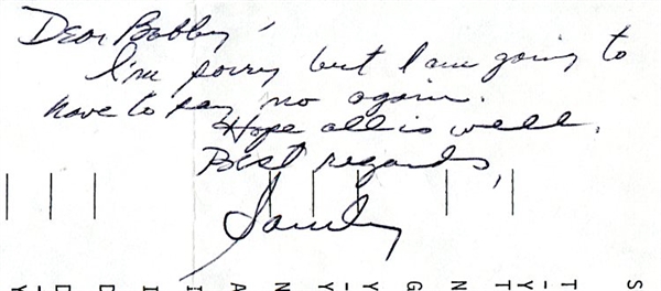Sandy Koufax Signed Data Sheet