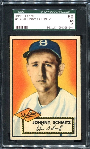 1952 Topps #136 Johnny Schmitz SGC 60