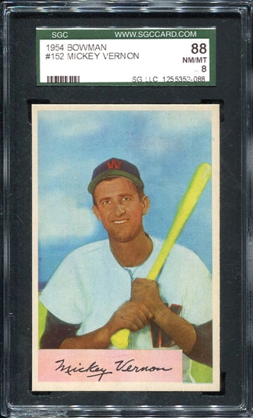 1954 Bowman #152 Mickey Vernon SGC 88