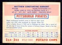 1954 Dan-Dee Max Surkont Pittsburgh Pirates EX+