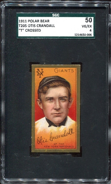 T205 Otis Crandall "T" Crossed Version SGC 50