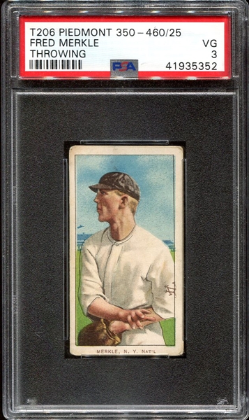 T206 Merkle Throwing 350-460 Fact 25 PSA 3