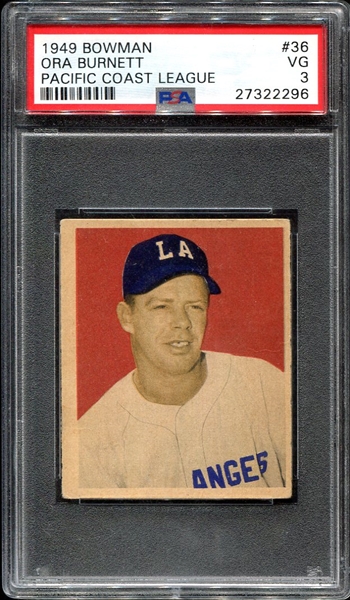 1949 PCL Bowman #36 Ora Burnett PSA 3