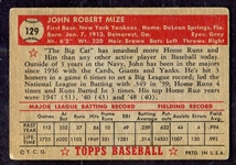 1952 Topps #129 Johnny Mize New York Yankees