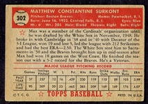 1952 Topps #302 Max Surkont Boston Braves