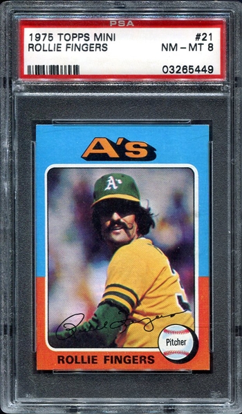 1975 Topps Mini #21 Rollie Fingers PSA 8