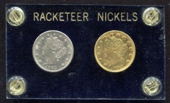 1883 Gold Plated Racketeer Nickel & No Cents V-Nickel