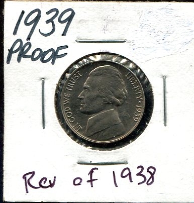 1939 Jefferson Proof Nickel Reverse of 1938 BU