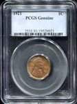 1921 Lincoln Cent Red Uncirculated PCGS Genuine