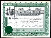 1944 Trenton Baseball Club Stock Certificate