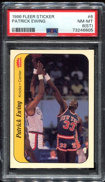 1986 Fleer Sticker #6 Patrick Ewing PSA 8 ST