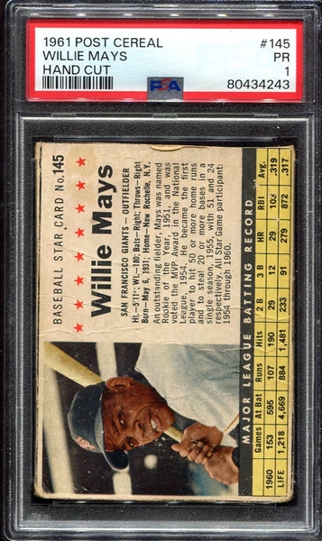 1961 Post Cereal #145 Willie Mays PSA 1