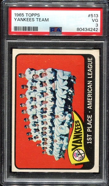 1965 Topps #513 New York Yankees Team PSA 3