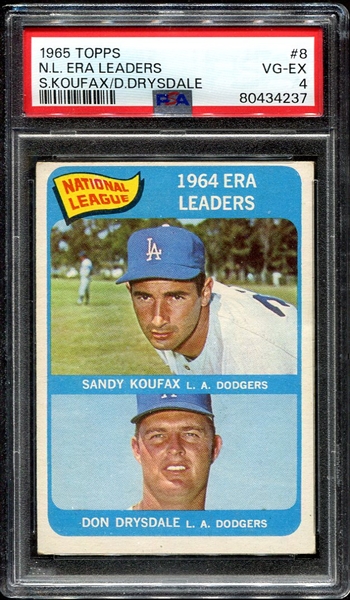 1965 Topps #8 NL ERA Leaders Koufax & Drysdale PSA 4