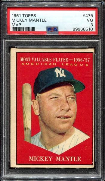 1961 Topps #475 Mickey Mantle MVP PSA 3