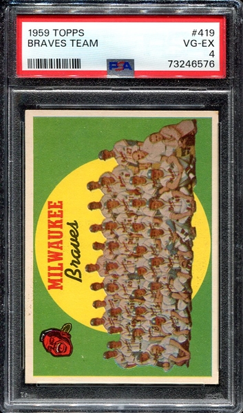 1959 Topps #419 Milwaukee Braves Team PSA 4