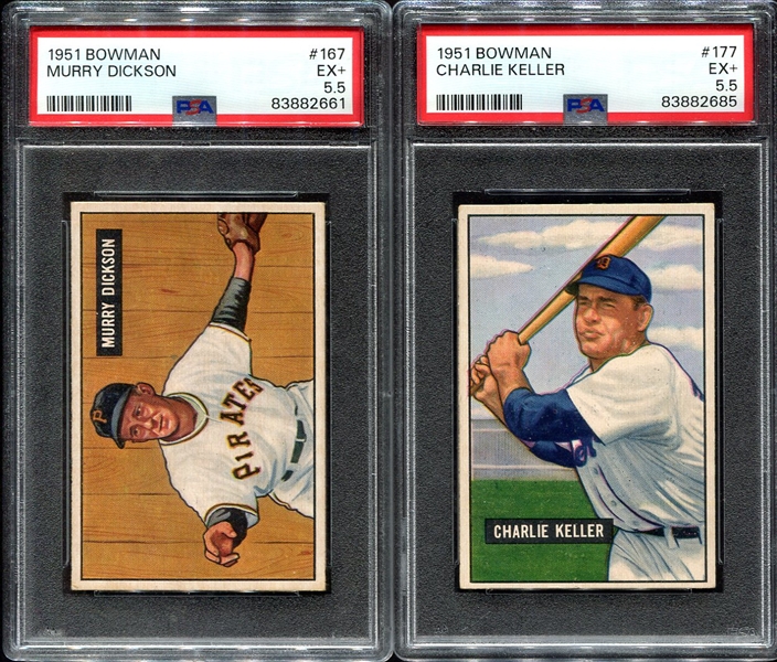 1951 Bowman #167 Dickson & #177 Keller PSA 5.5s