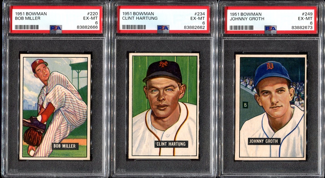 1951 Bowman Lot of 3 PSA 6s Miller Groth & Hartung