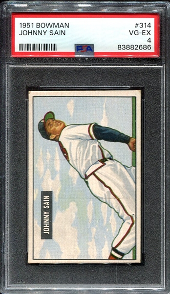 1951 Bowman #314 Johnny Sain PSA 4