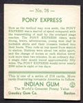 1933 Indian Gum #76 Pony Express
